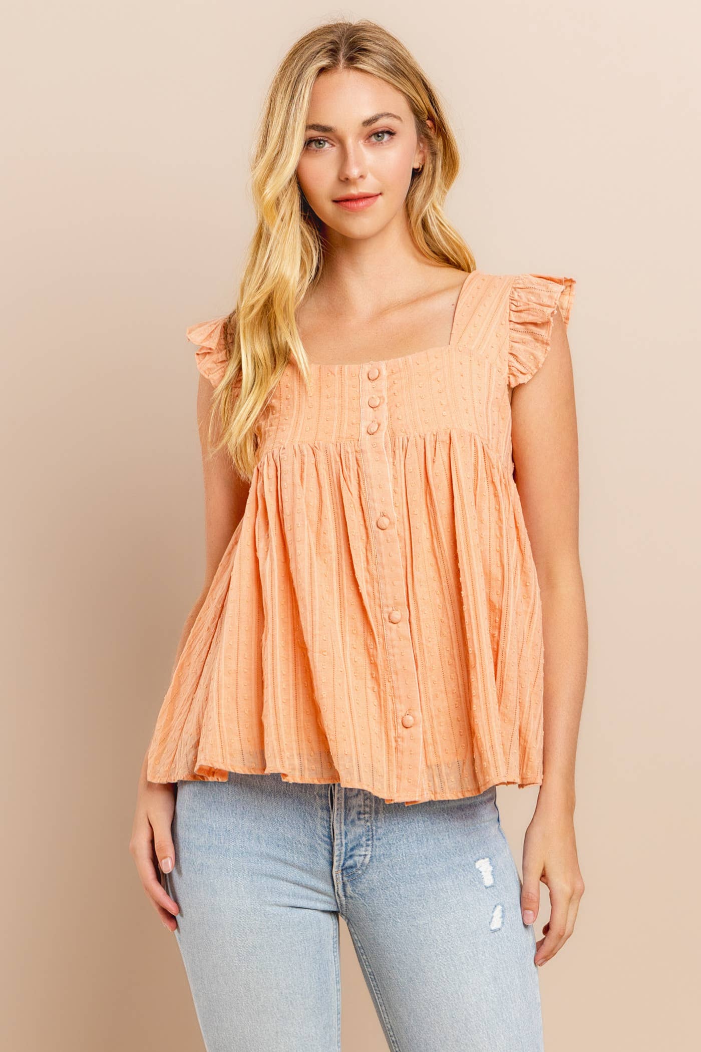 Rusty Peach Flare Bottom Blouse
