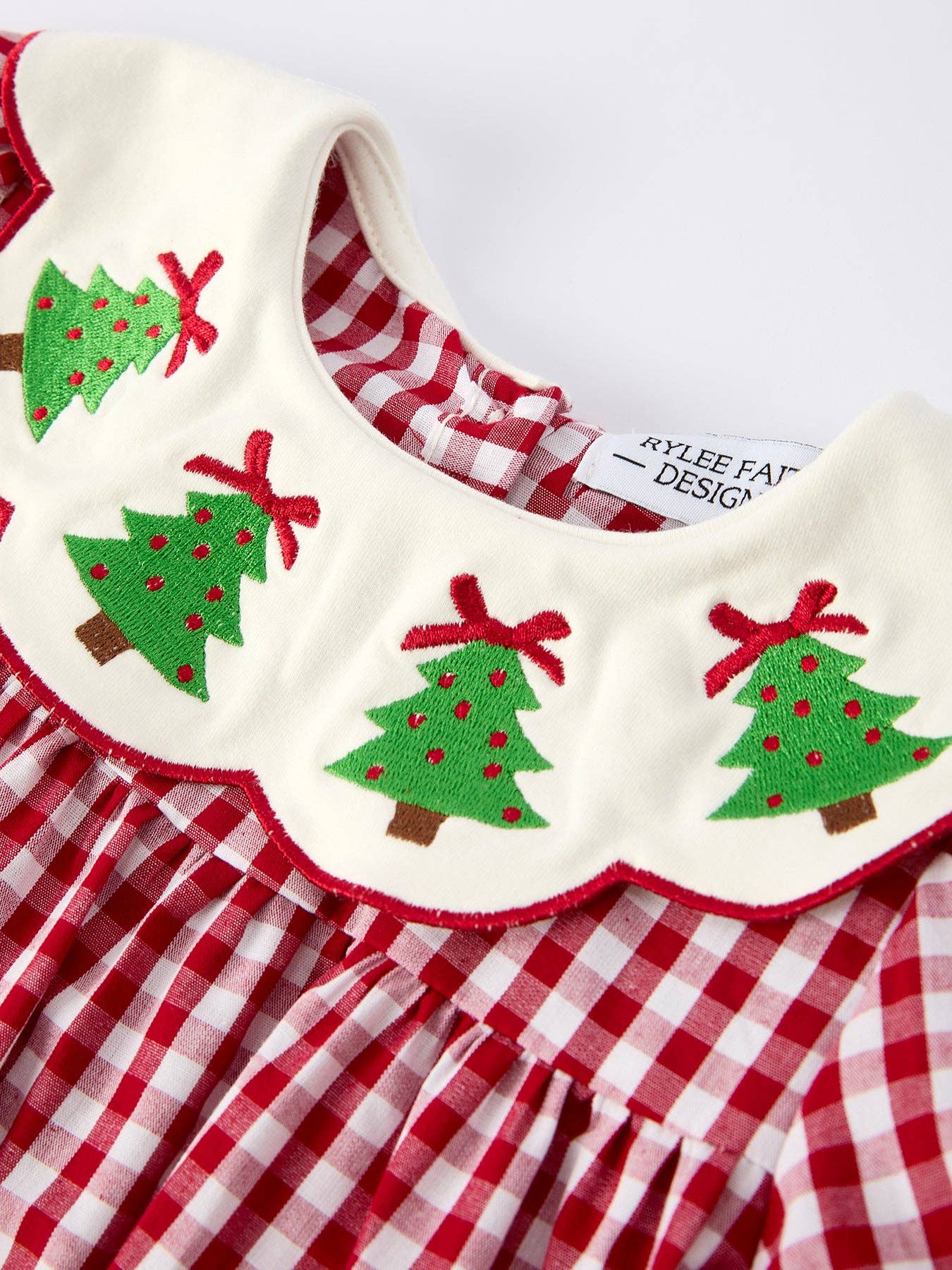 Christmas Embroidered Tree Plaid Girls Dress