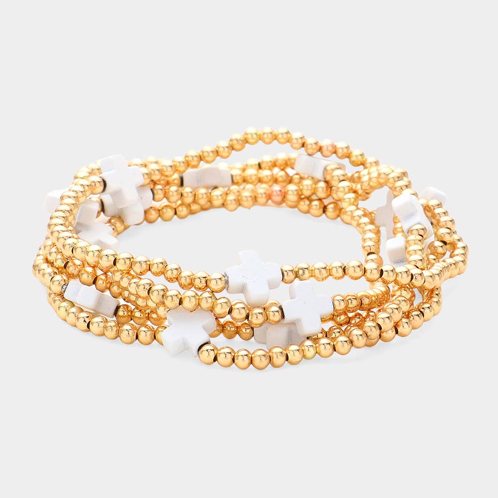5PCS - Cross Pointed Metal Ball Beaded Bracelet