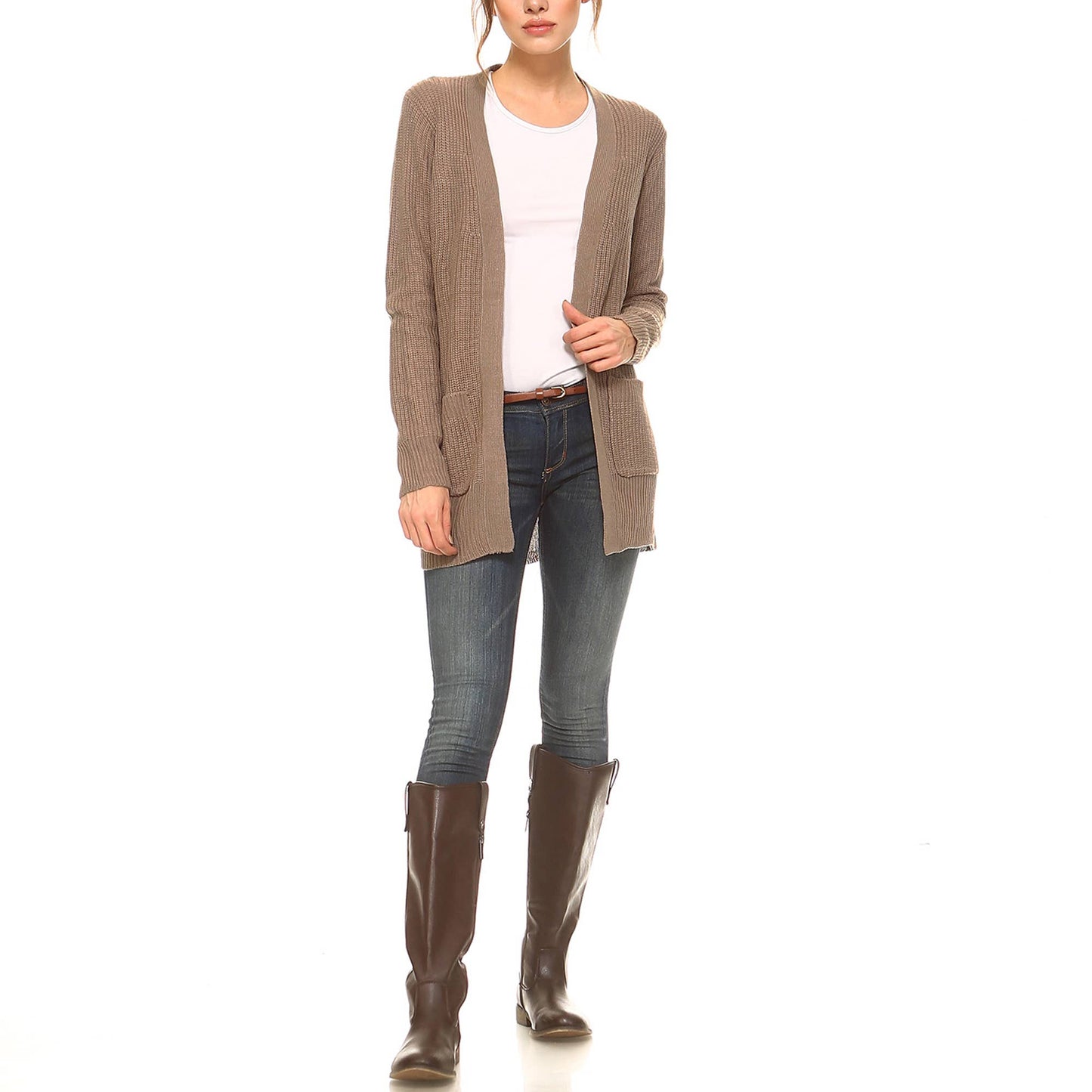 WOMENS OPEN FRONT LONG SLEEVE KNITTED CARDIGAN