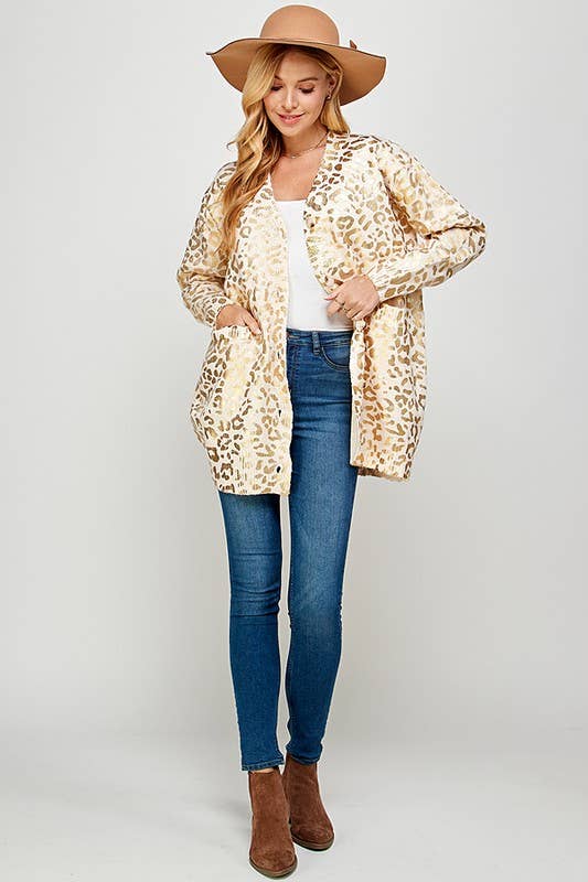 Golden Foil Animal Print Women's Cardigan
