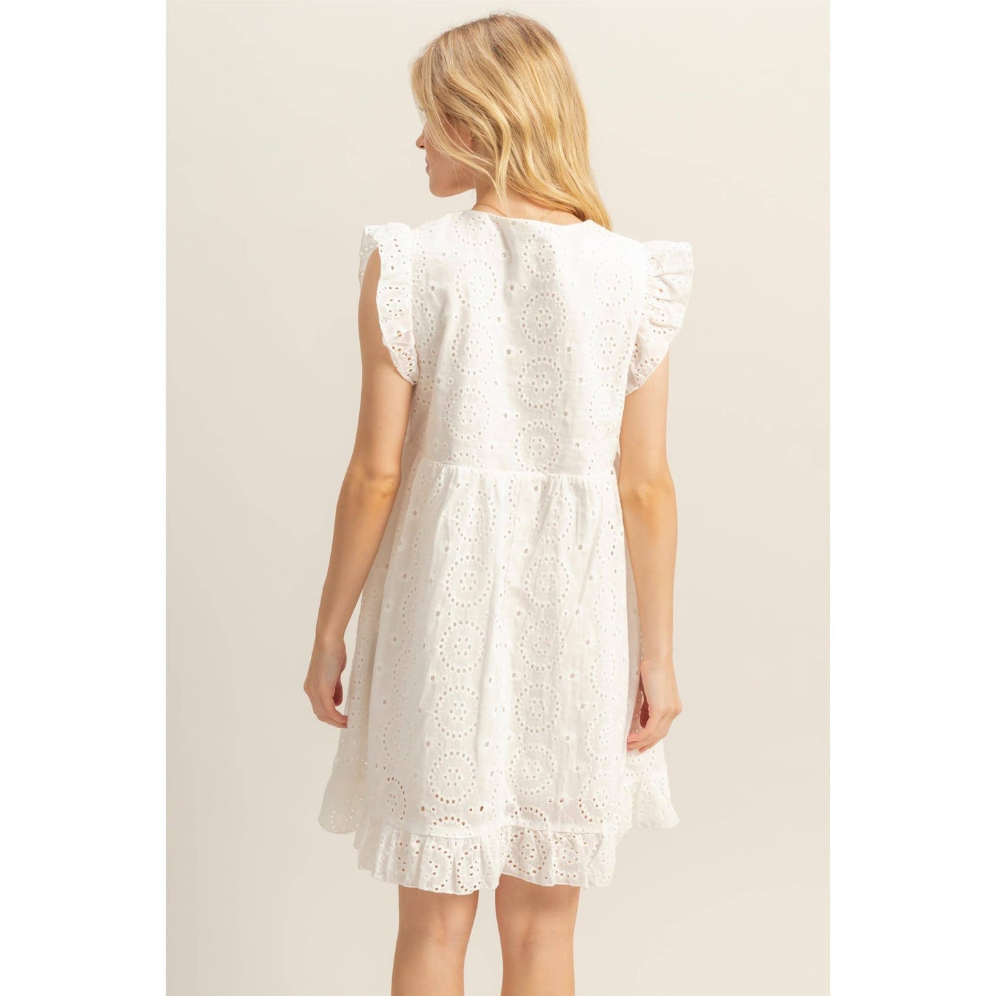 Flutter Sleeve V-Neck Eyelet Mini Dress
