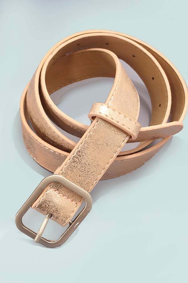 METALLIC SQUARE BUCKLE FAUX LEATHER BELT