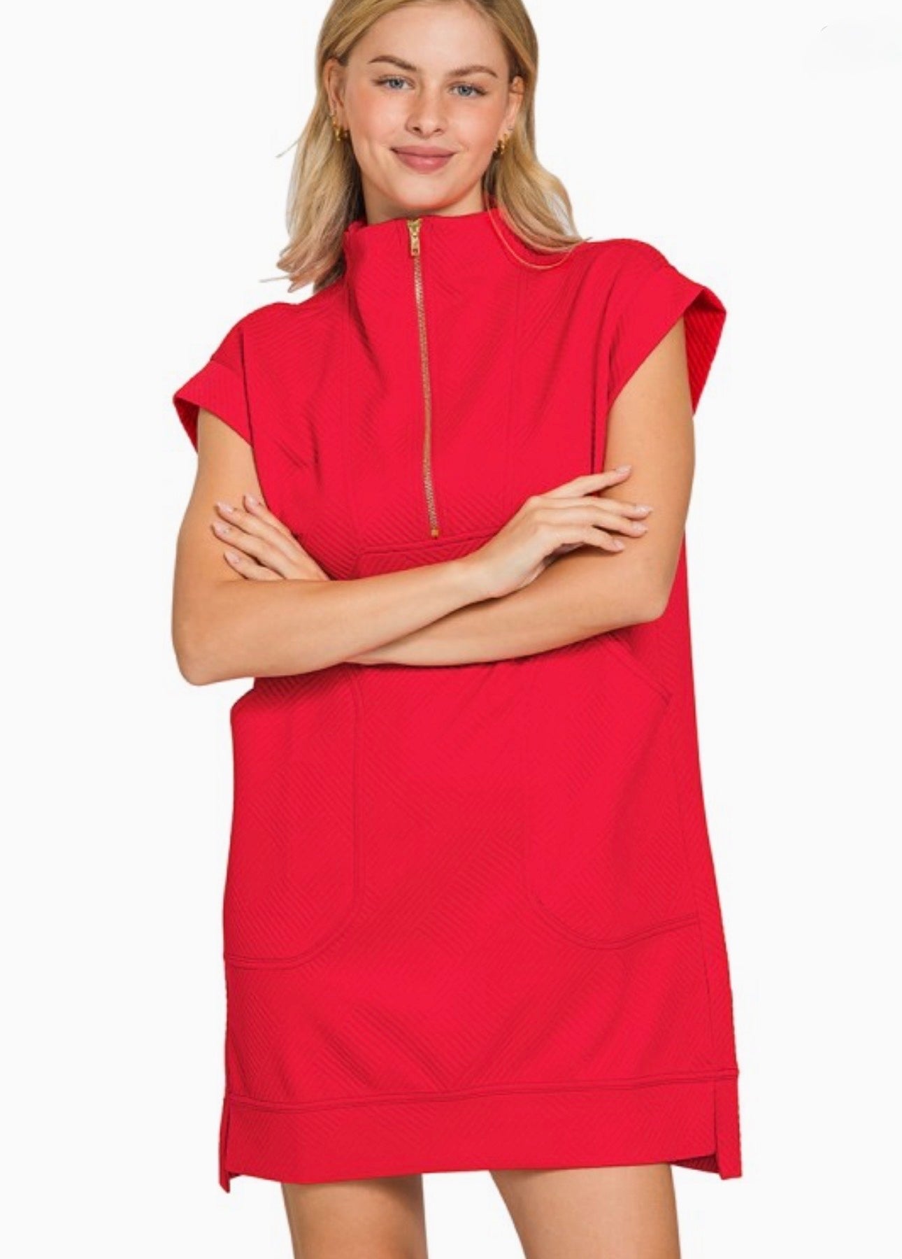 Textured Knit Zip Dress