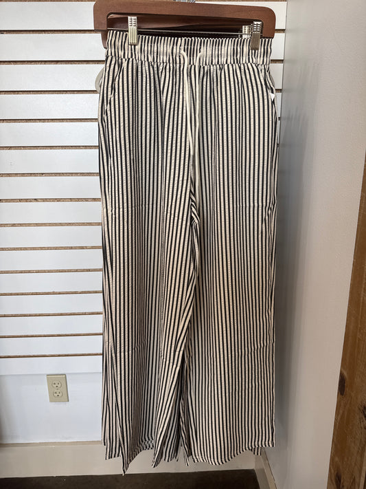Striped Straight Leg Pants – Relaxed Everyday Fit ~ Black
