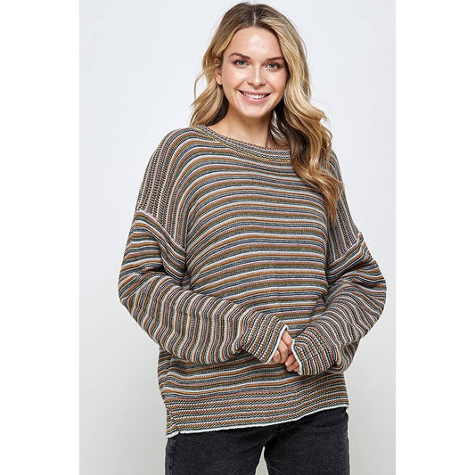MULTI COLOR STRIPES PULLOVER SWEATER ~ Yellow Mix