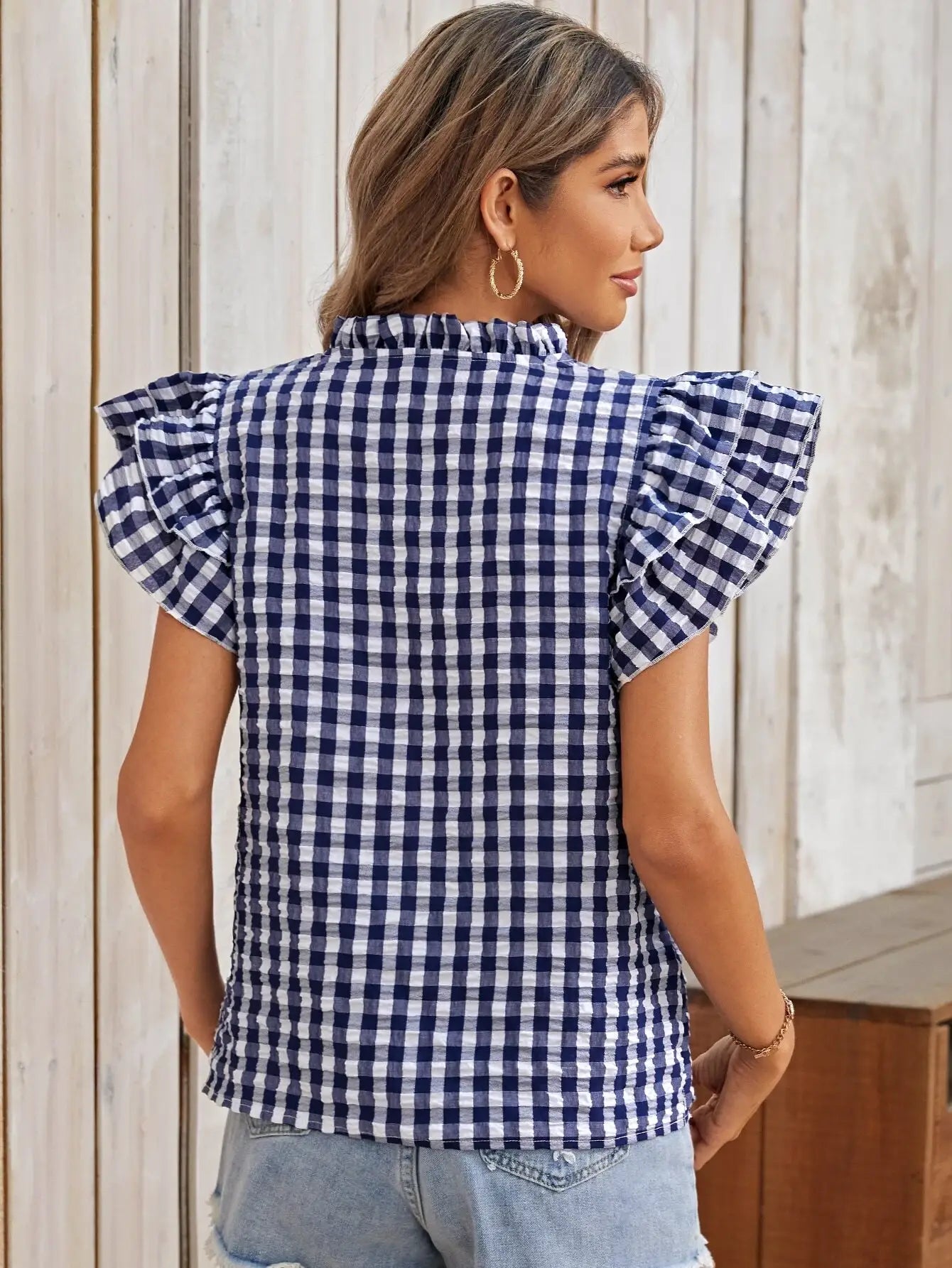 Double-layer ruffled edge patterned top (Multiple colors)