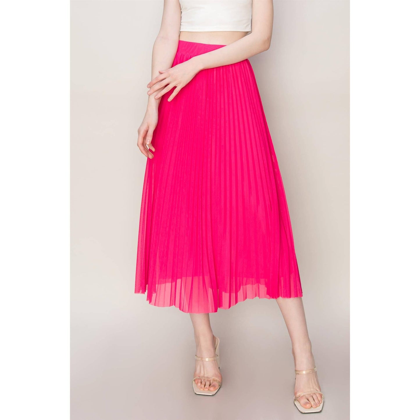 Pleated High-Waist Mesh Skirt