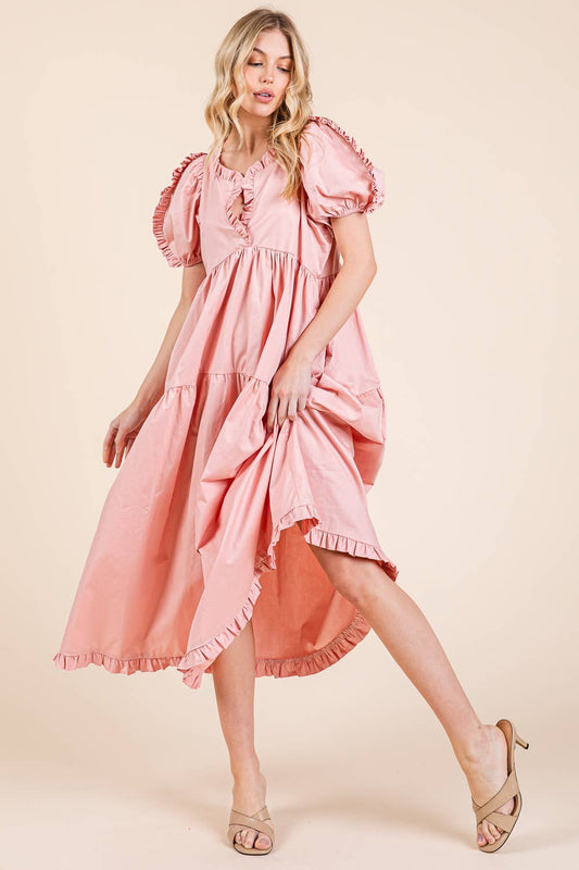 Ruffled Tiered Badydoll Midi Dress