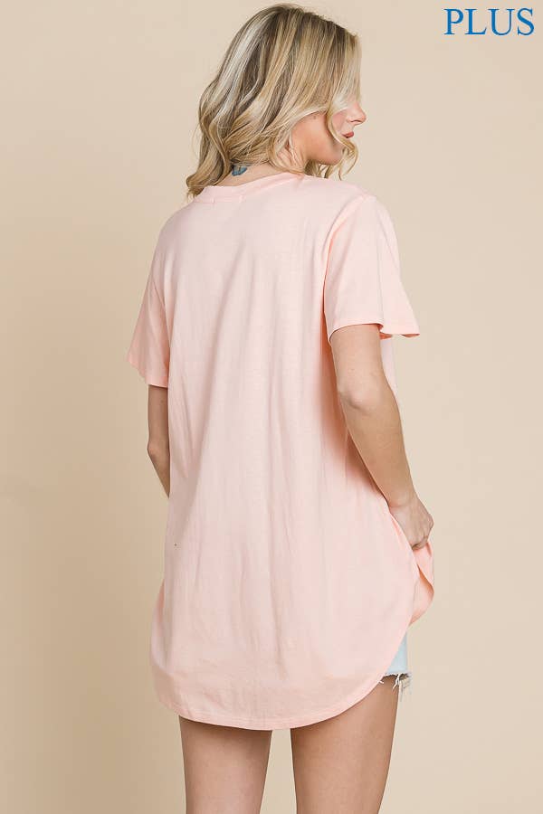 Plus Crew Neck Semi-Flare Short Sleeve Top: TROPICAL PEACH