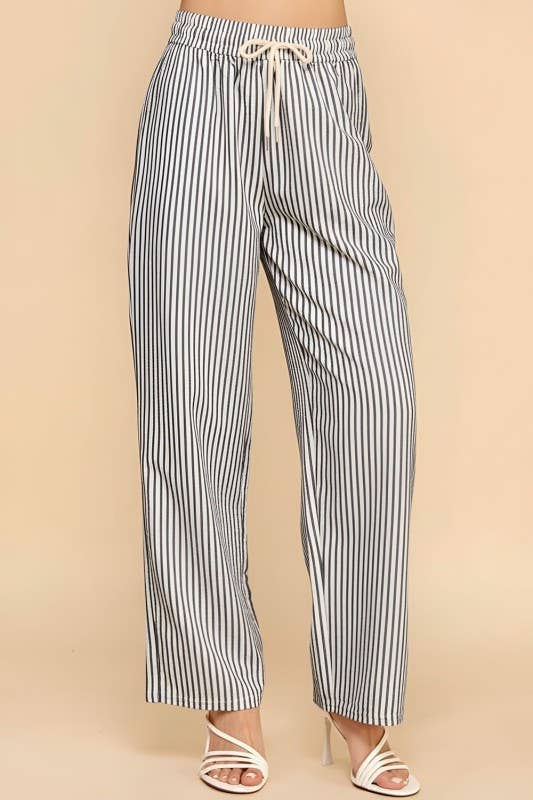 STRIPE STRAIGHT LEG PANTS ~ Black