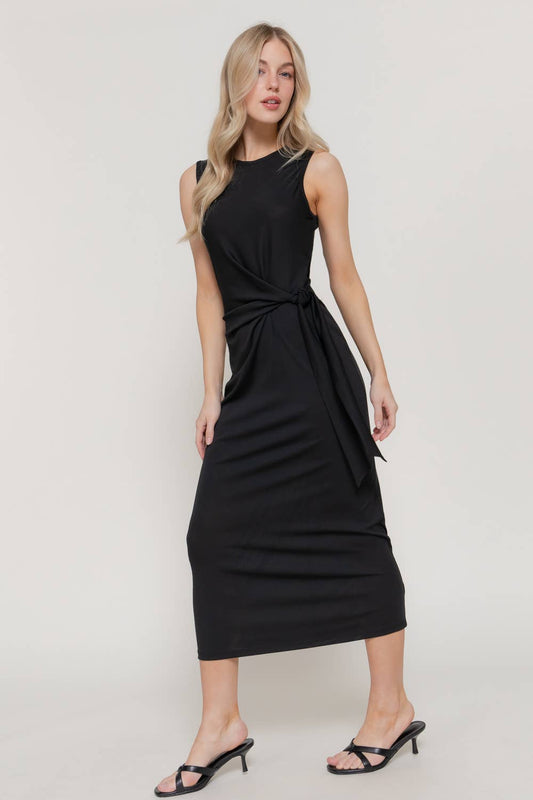 Sleeveless Round Neck Midi Dress with Waist Detail