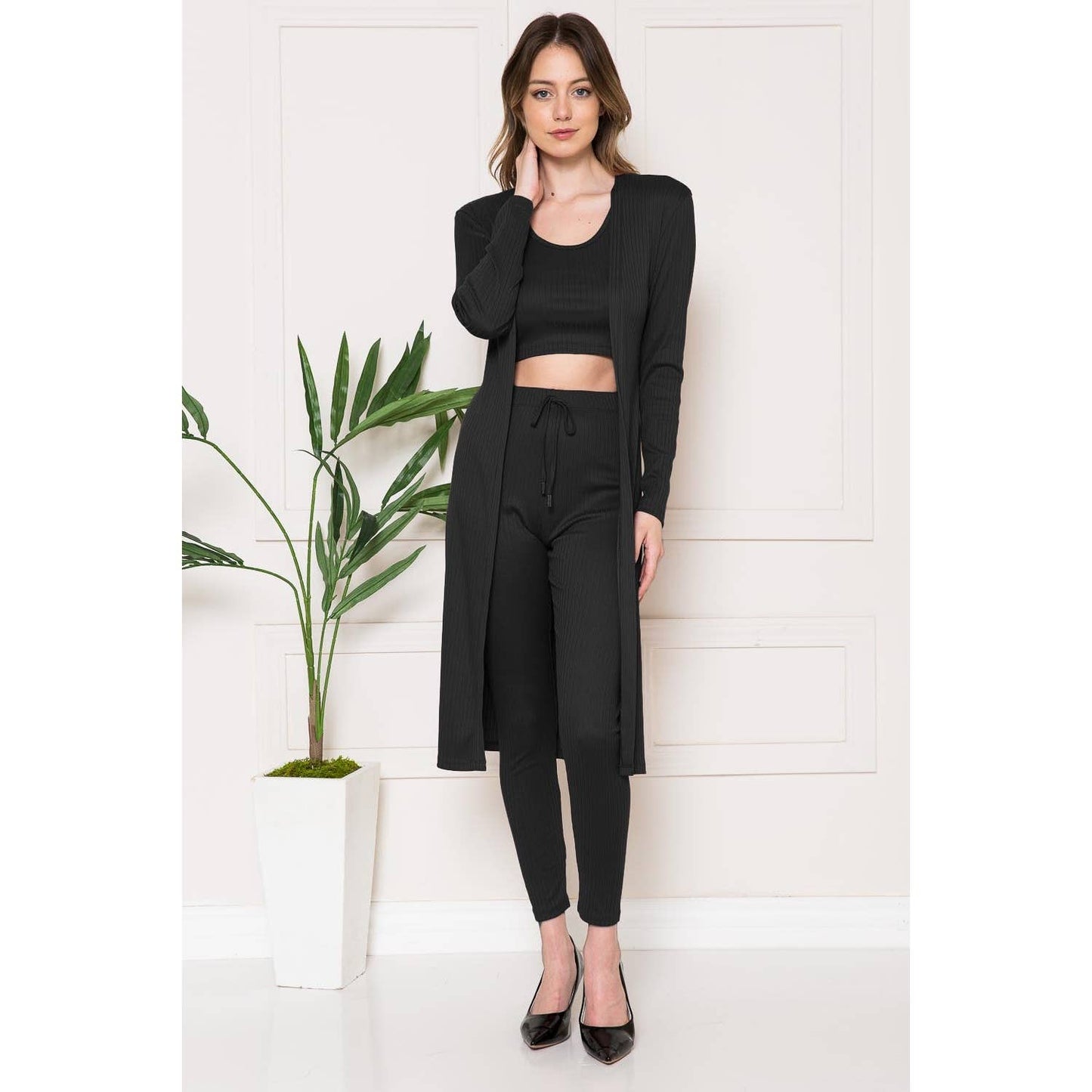 3PCS SET CROP TOP JOGGERS PANTS WITH CARDIGAN