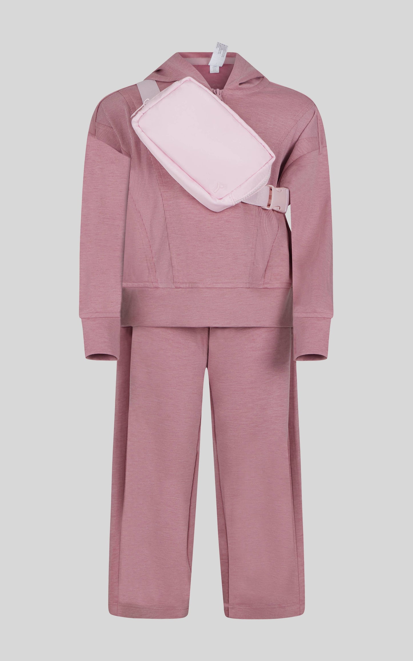 Little Girls Half Zip Hoodie, Wide Leg Pant, Fanny Bag Set ~ Blossom