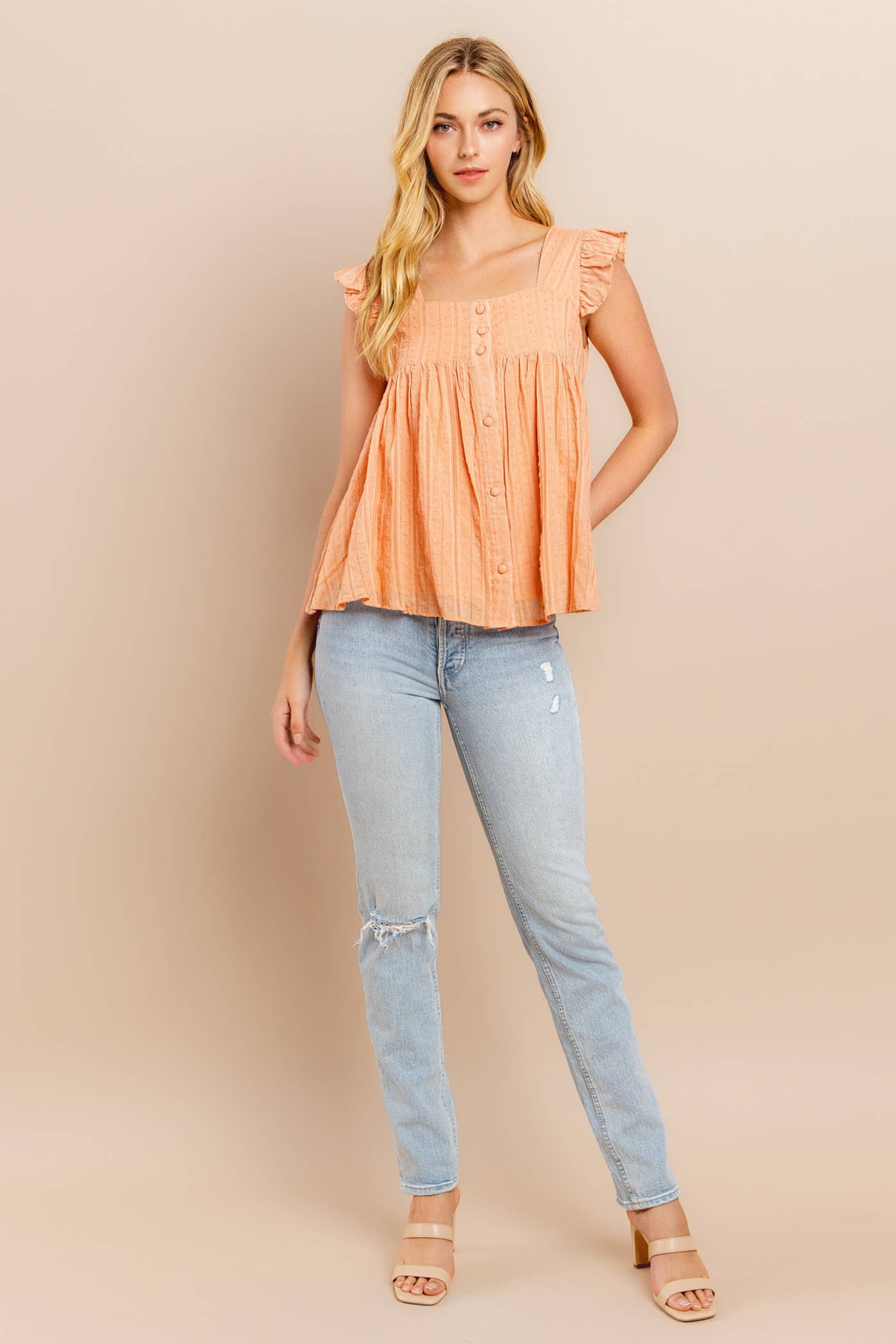 Rusty Peach Flare Bottom Blouse