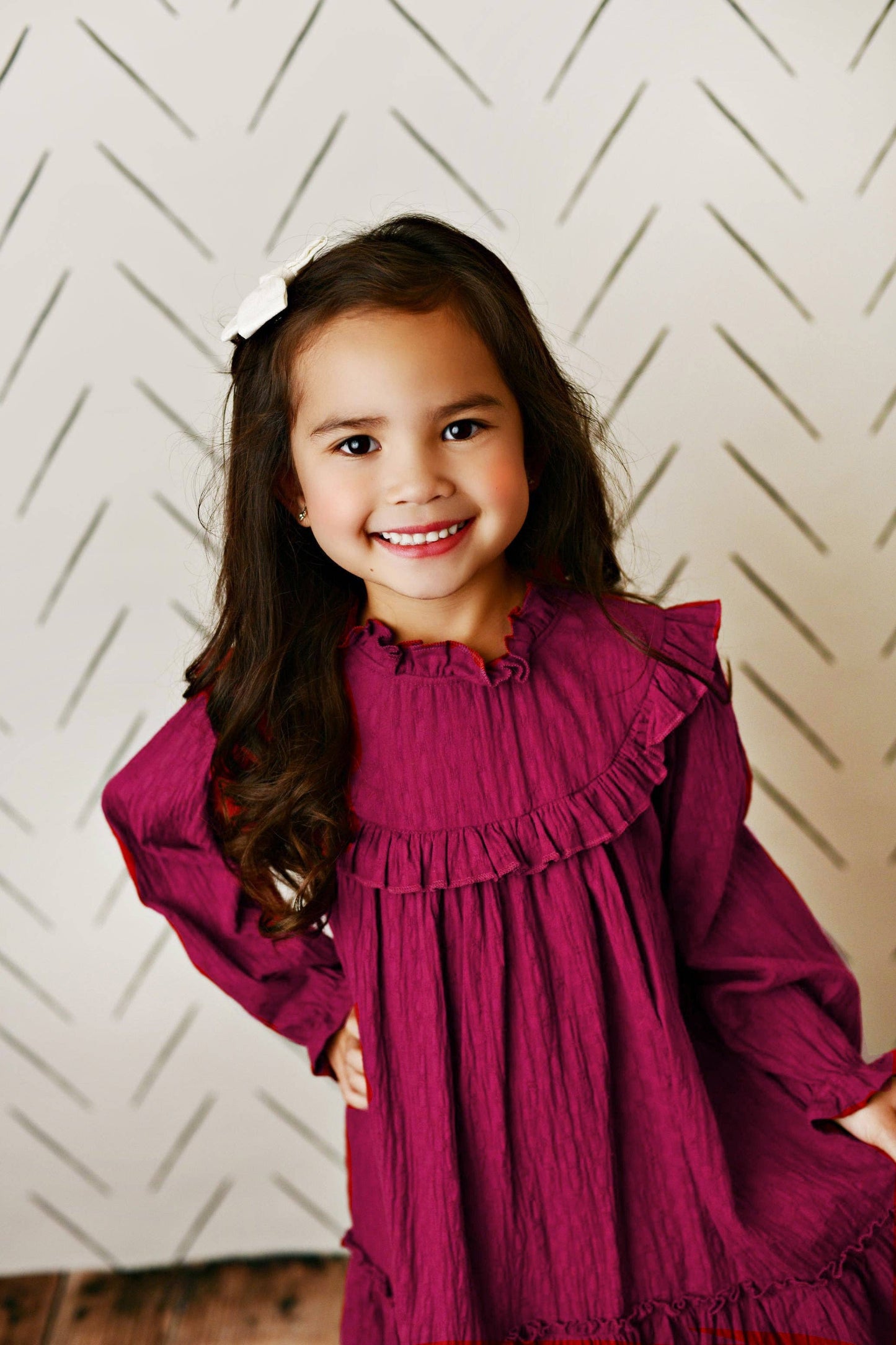 Plum Ruffle Long Sleeve Dress