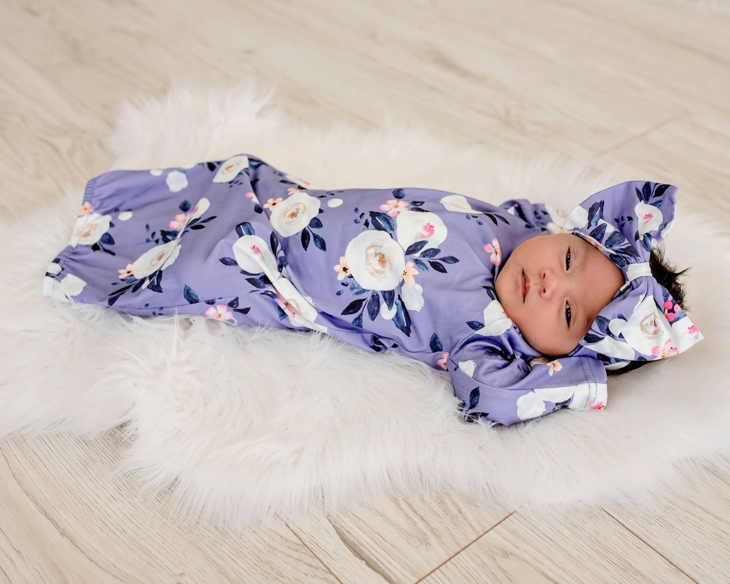 Infant Girls Lavender Baby Gown and Bow Headband