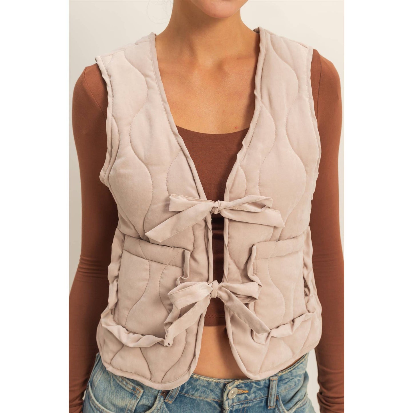 Quilted Vest With Tie-Front And Patch Pockets