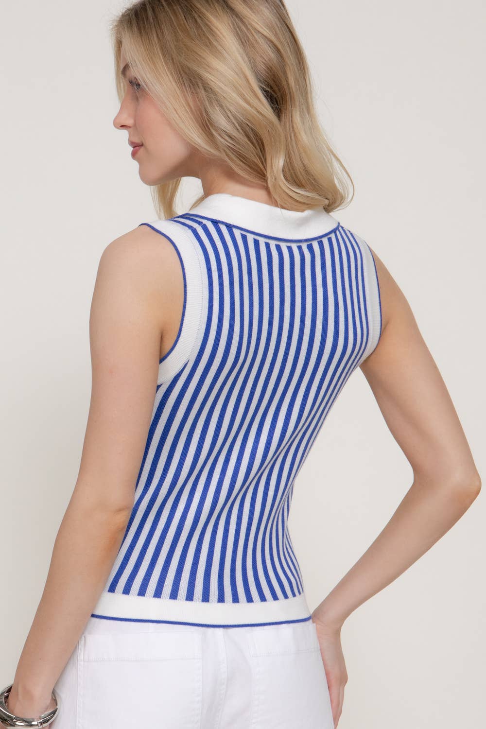 Sleeveless Vertical Striped Sweater Top (Multiple Colors)