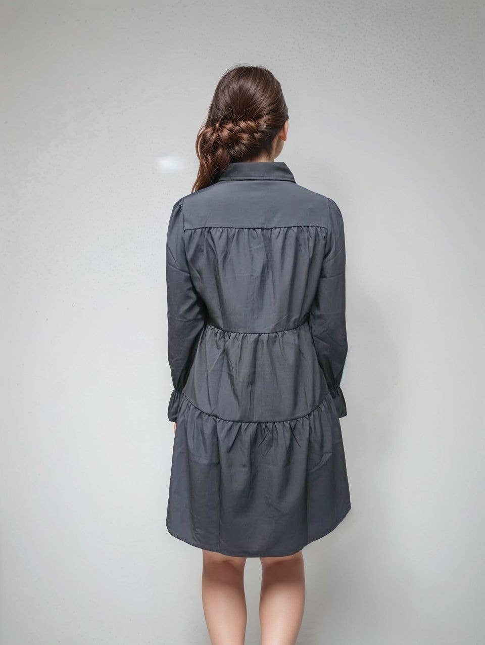 Sequins Bow Puff Sleeve Long Sleeve Dress