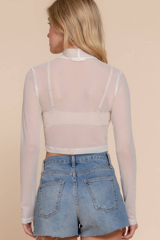 Peach Long Sleeve Mock Neck Mesh Top