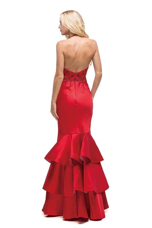 Red Ruffled Mermaid Skirt Prom Dress ~ Medium