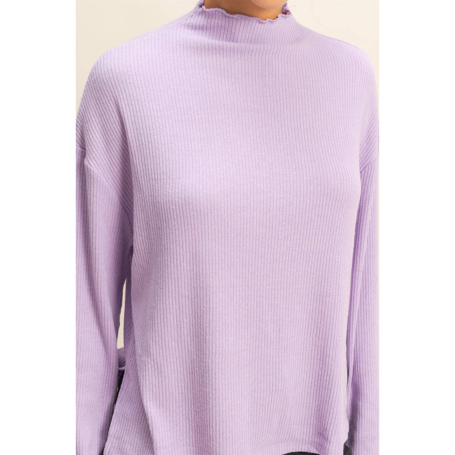 Oversized High Neck Top With Side Slit