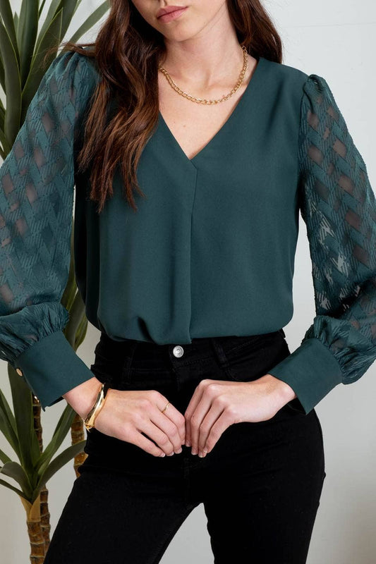 HUNTER GREEN BACK BUTTONED BLOUSE