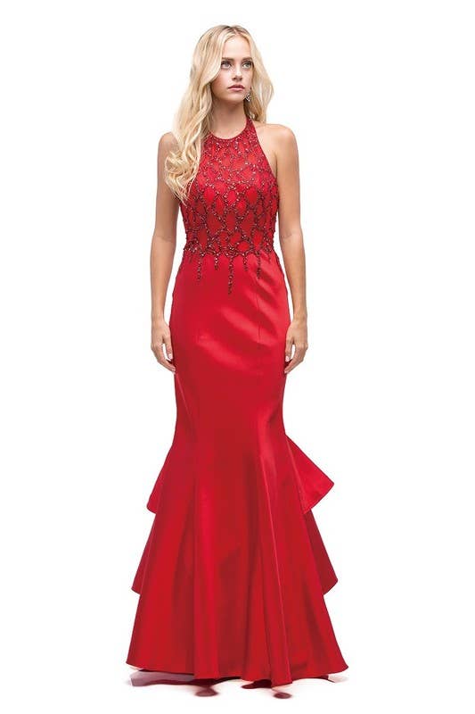 Red Ruffled Mermaid Skirt Prom Dress ~ Medium