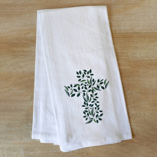 Cross Flour Sack Hand Towel   White/Green   20x28