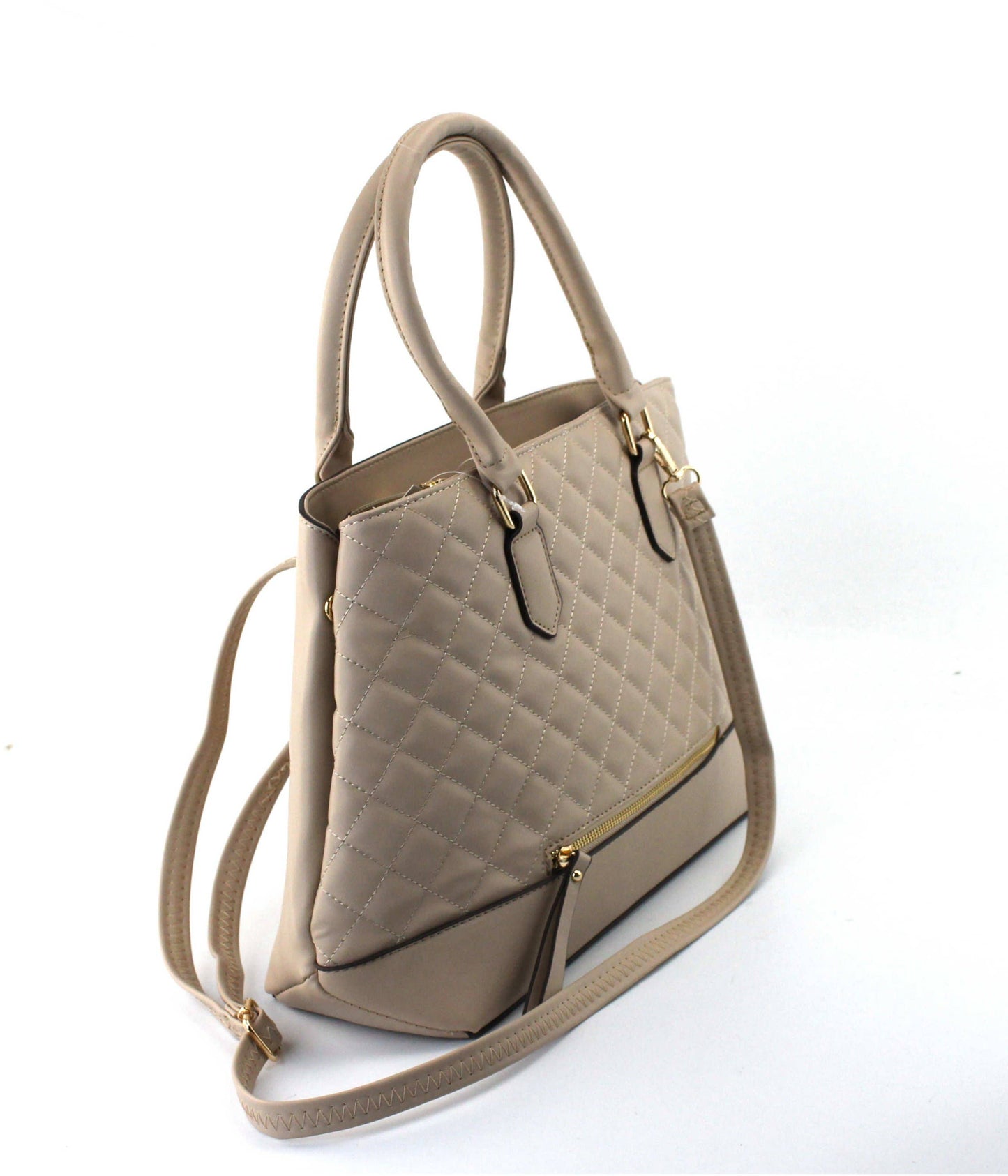 PU Quilted Tote Bag With Zipper On Bottom