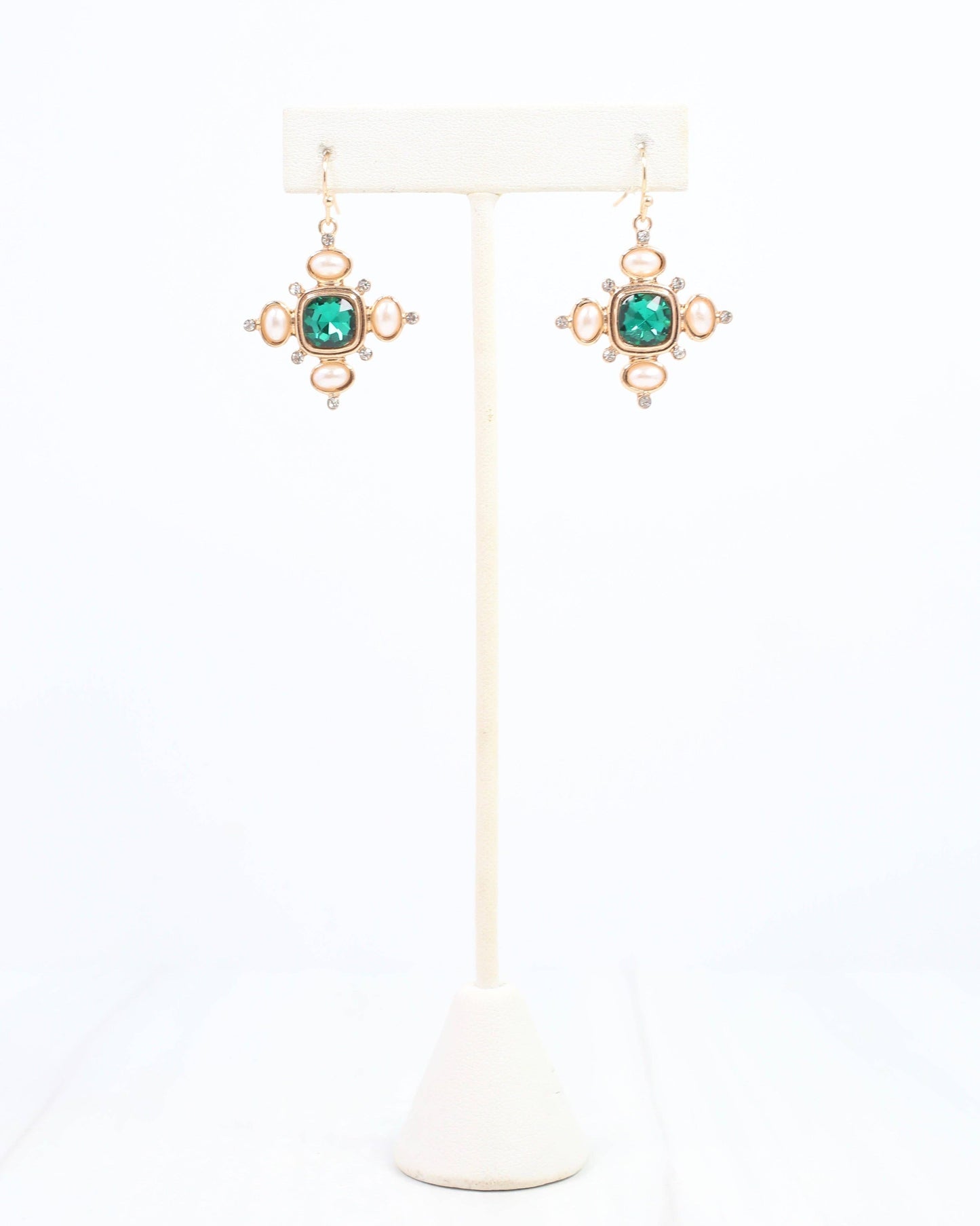 Conifer Crystal and Pearl Earring Green