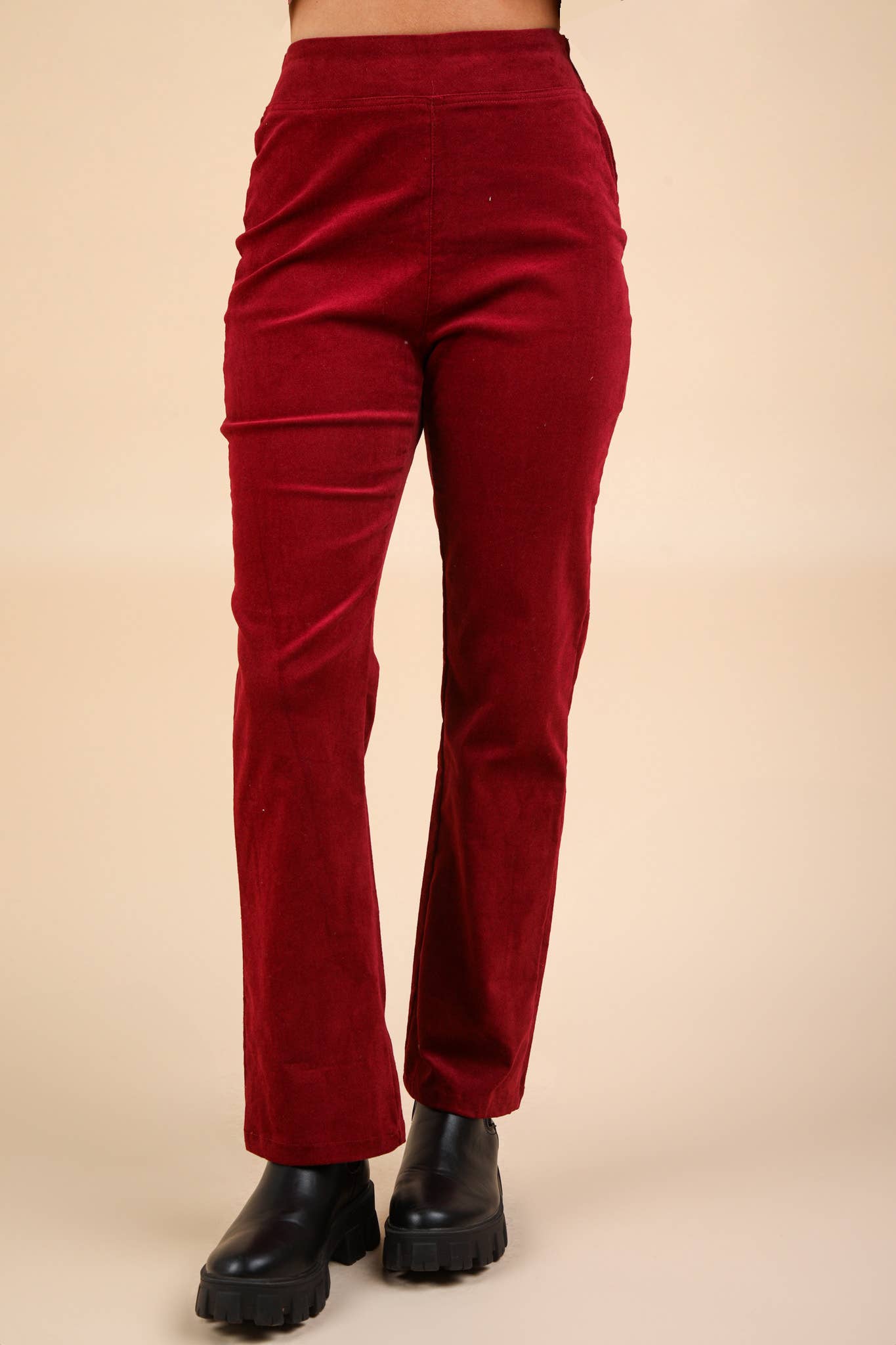 Velvet Boot Cut Pants with Back Pockets