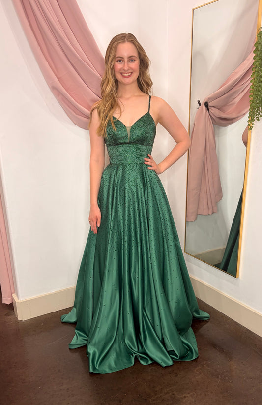 Rhinestone A-Line Gown with Spaghetti Straps ~ Small