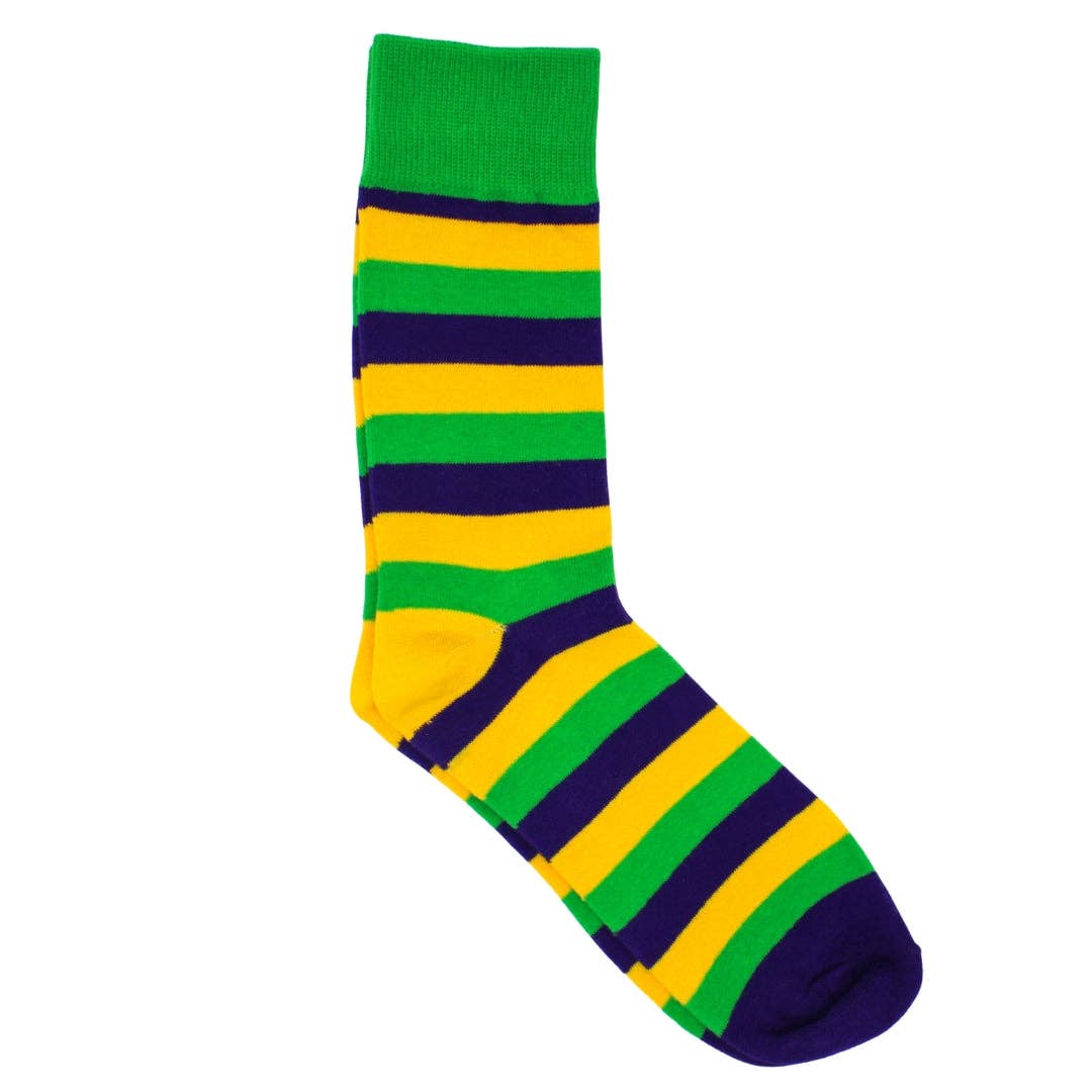 Purple, Green, and Yellow Stripe Socks (Pair): One Size