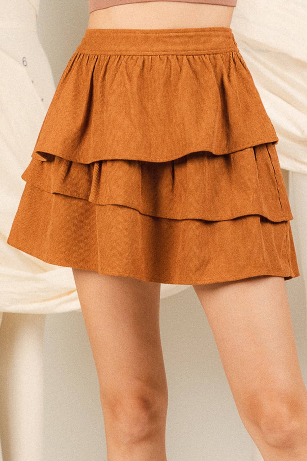 Ruffled Corduroy Solid Mini Skirt