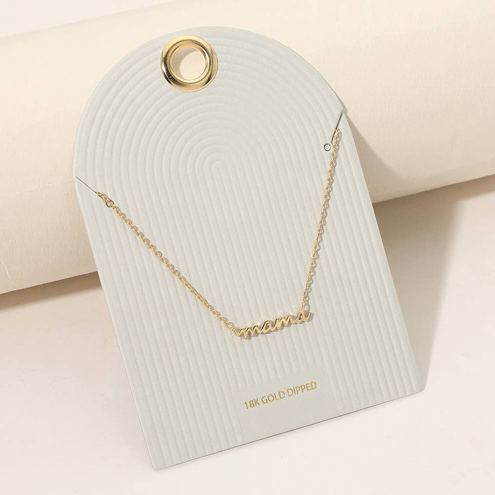 18K Gold Dipped Script MAMA Plate Pendant Necklace