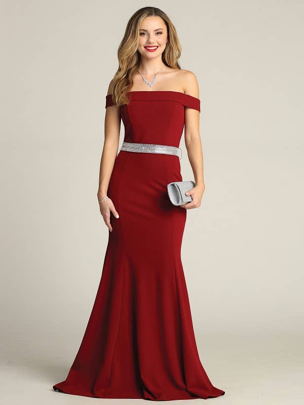 Off Shoulder Long Dress With Beaded Belt ~ Small