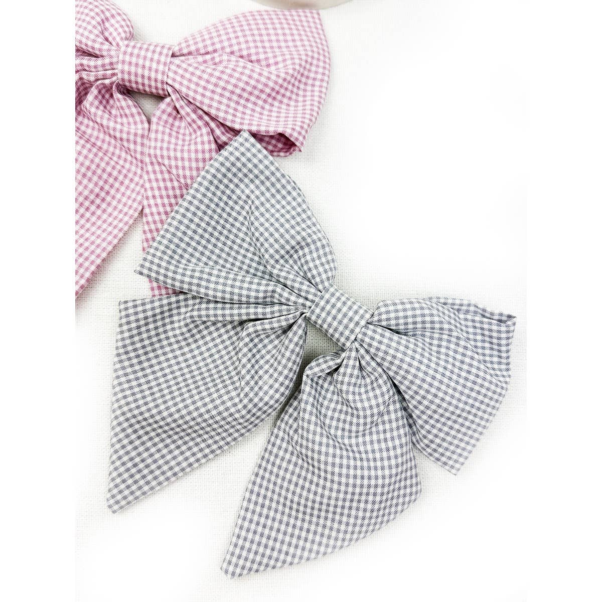 Soft Tone Checker Pattern Bow Hair Clips