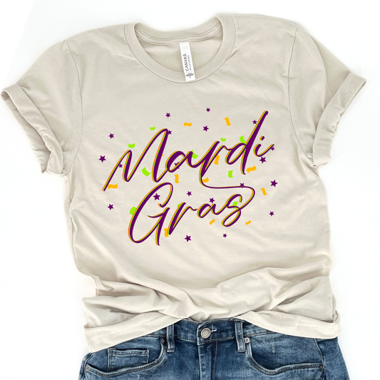 Mardi Gras Confetti Tee ~ Heather Oatmeal