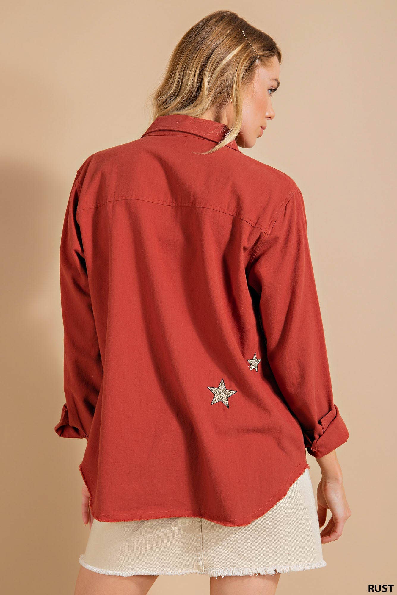 COTTON EMBROIDERY STAR FRINGE BOTTOM SHIRT