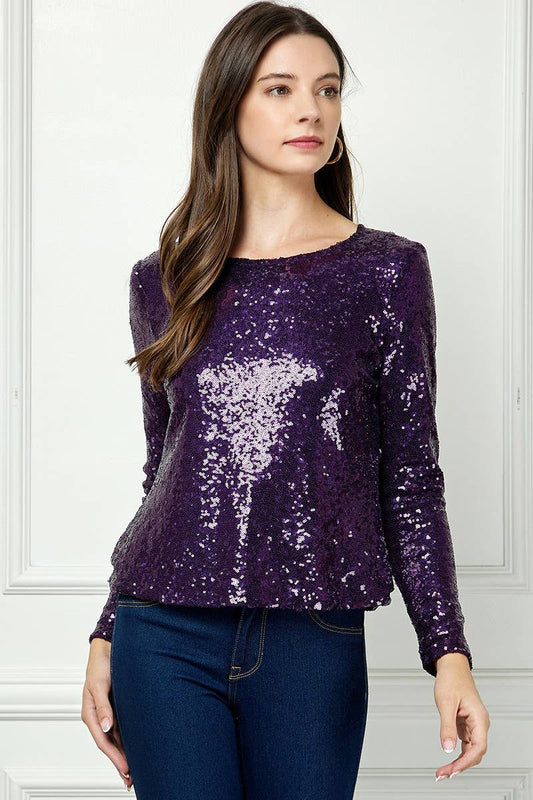 PLUM SEQUIN LONG SLEEVES TOP