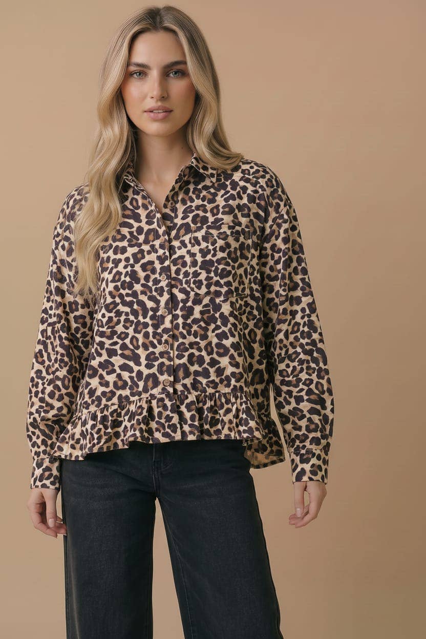 Leopard Babydoll Peplum Shirt
