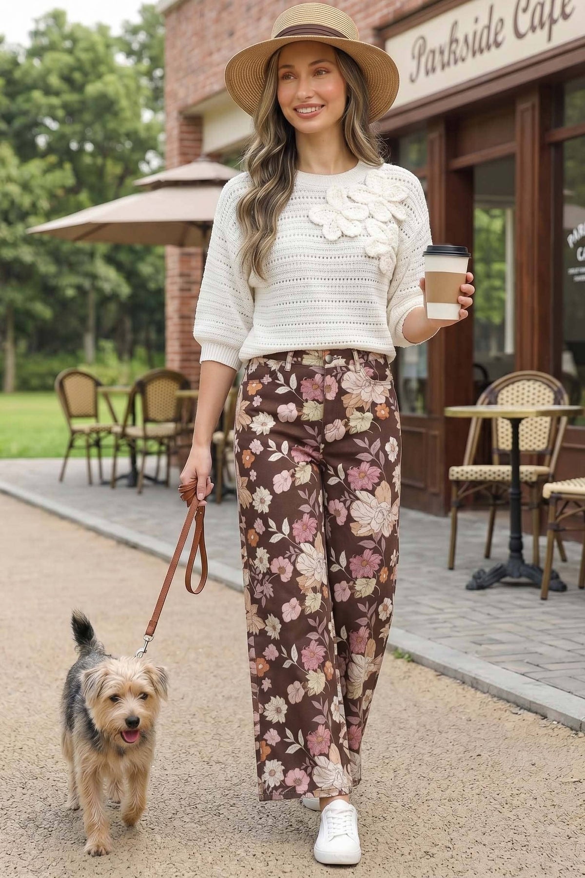 Floral Print Straight Leg Pants