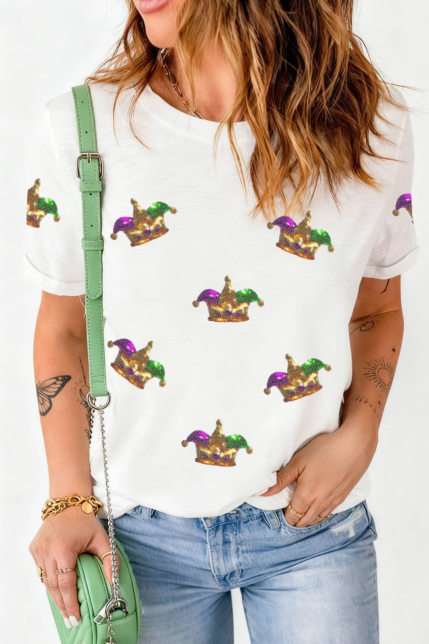 Sequin Mardi Gras King Graphic Short Sleeve Tee