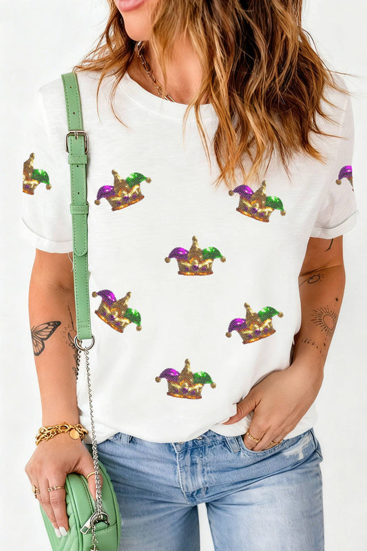Sequin Mardi Gras King Graphic Short Sleeve Tee