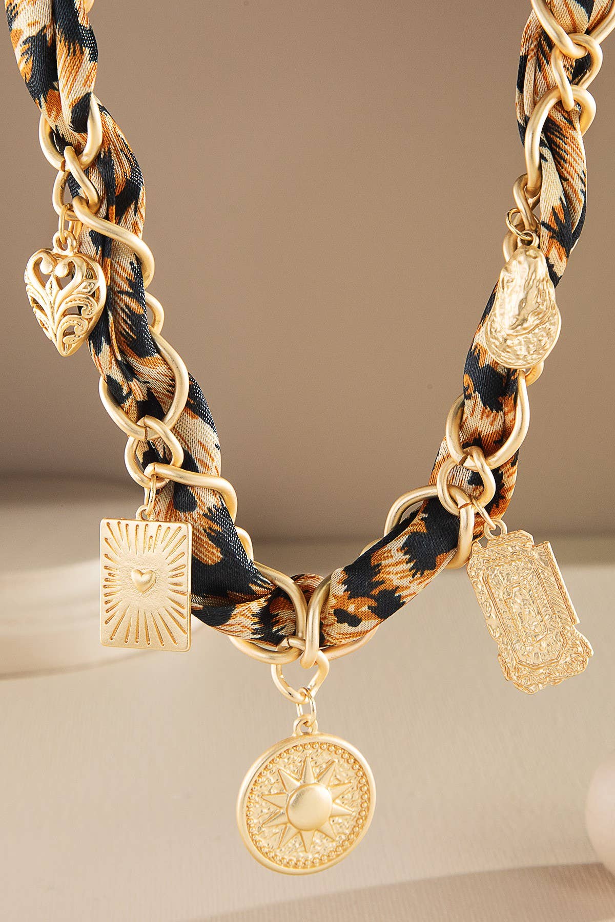 Leopard Scarf Charm Necklace: LEO-LEOPARD