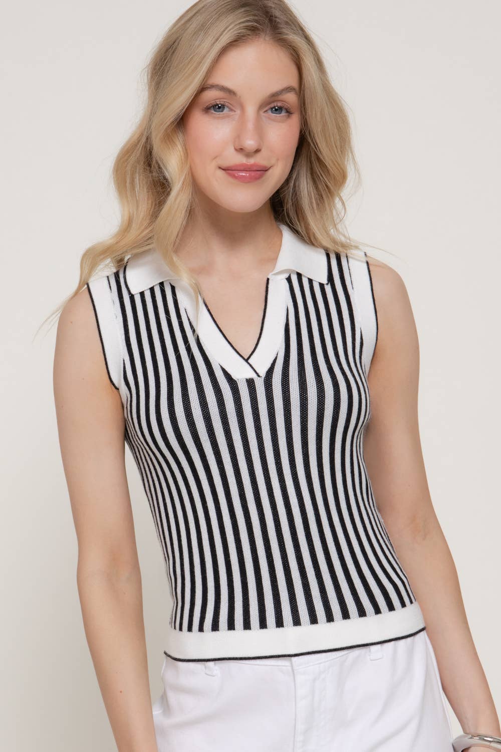 Sleeveless Vertical Striped Sweater Top (Multiple Colors)