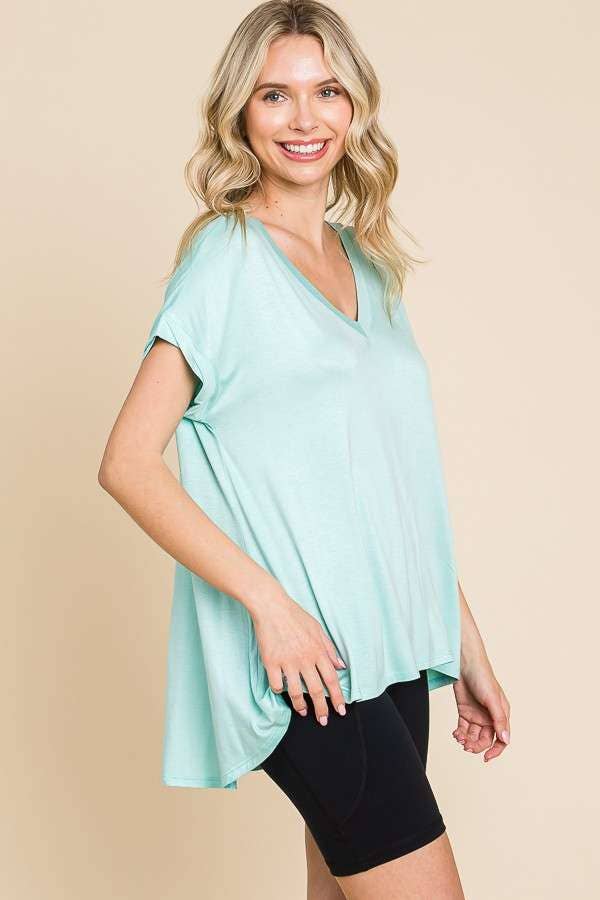 V Neck Flare Short Sleeve Top