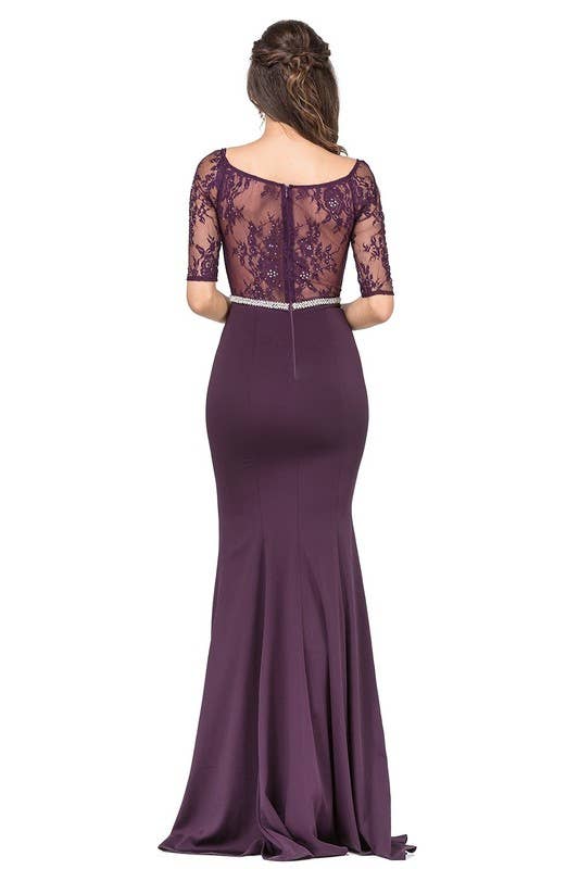 Plum Lace Illusion Neckline Gown ~ Small